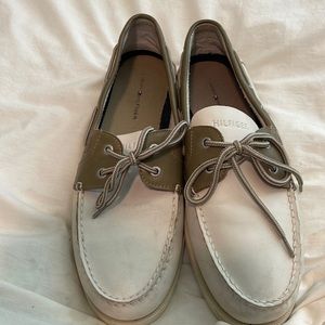 Tommy Hilfiger boat shoes, cream/tan, excellent condition, men’s size 11.5